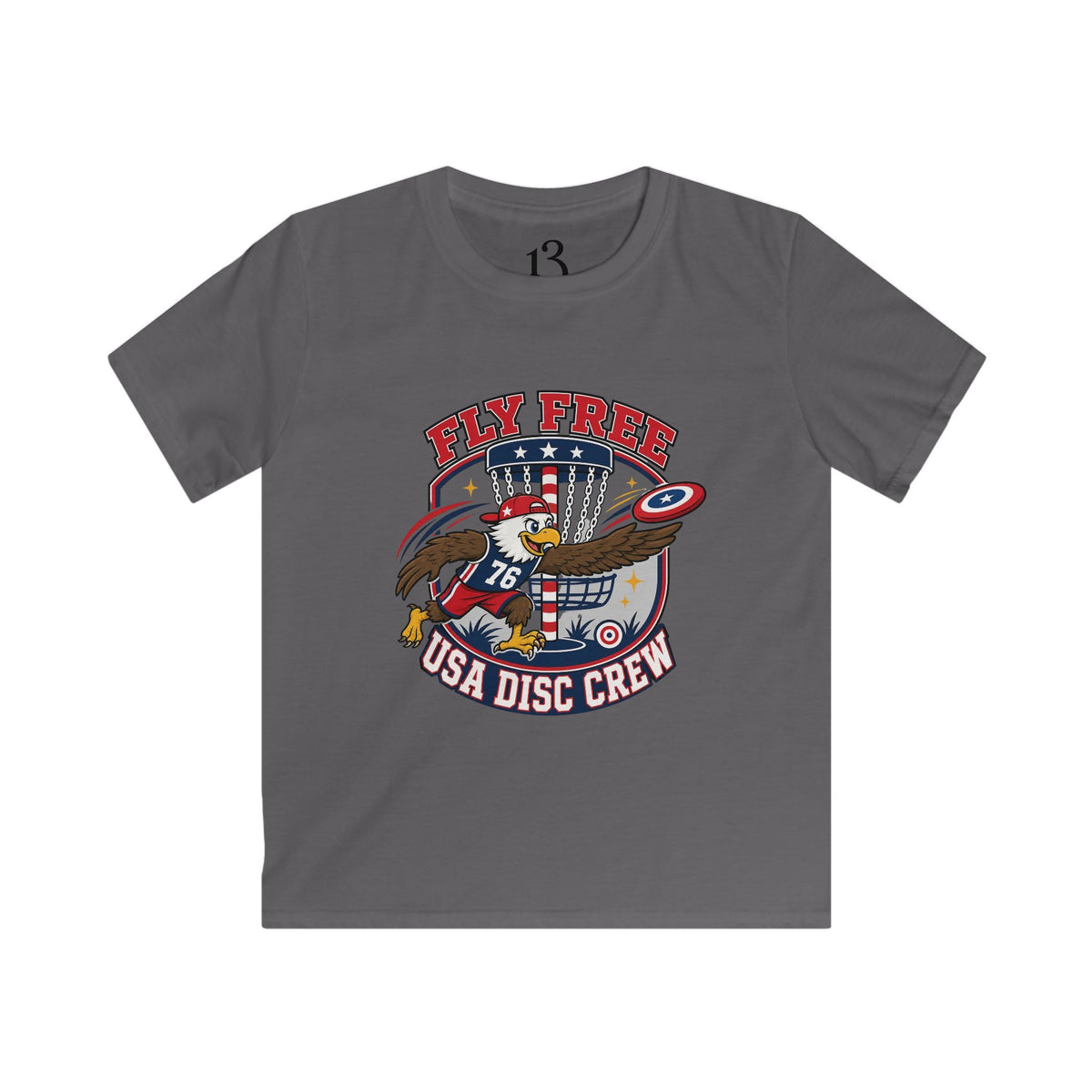 Kids Tee — "Fly Free USA Disc Crew" Patriotic Eagle Graphic