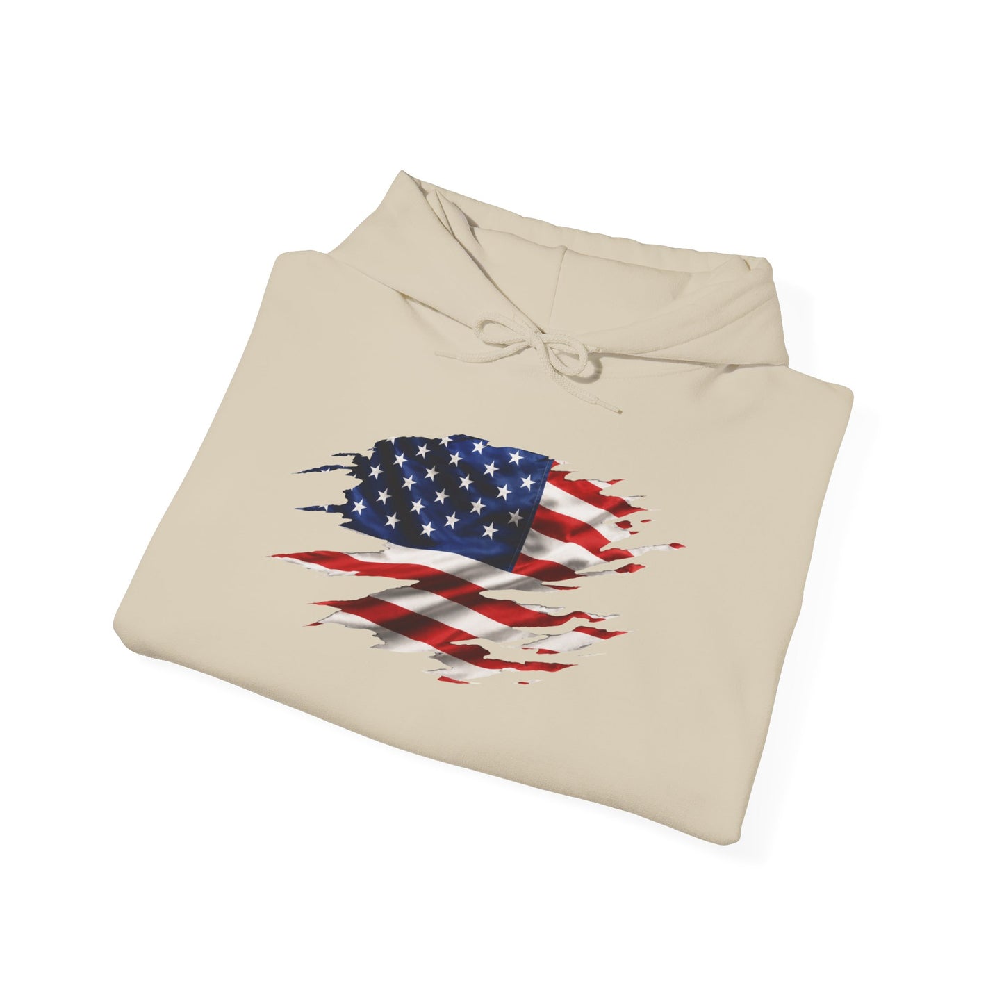 American Flag Ripped Design Hoodie — Distressed USA Flag Pullover