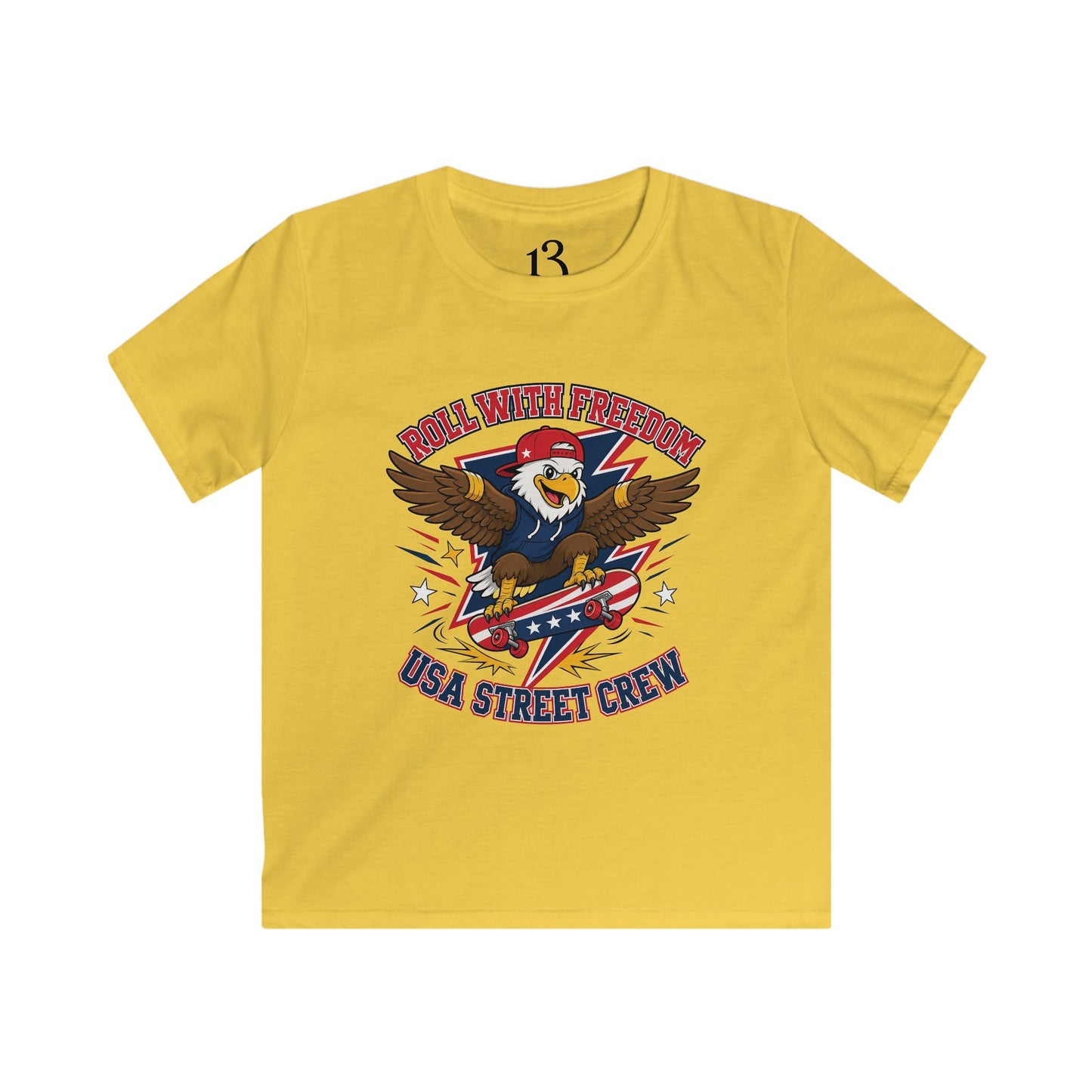 Kids Tee — 'Skate With Freedom' Eagle USA Street Crew Patriotic Skateboard Shirt