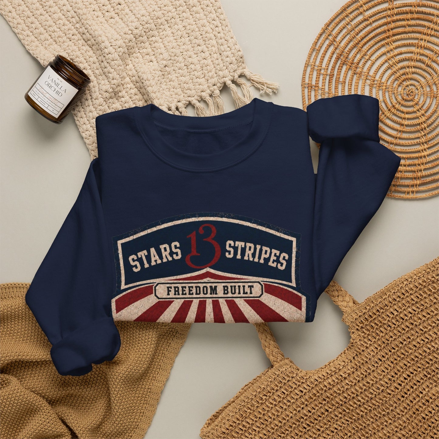 Crewneck Sweatshirt — Vintage 'Stars13stripeS' Patriot Shield