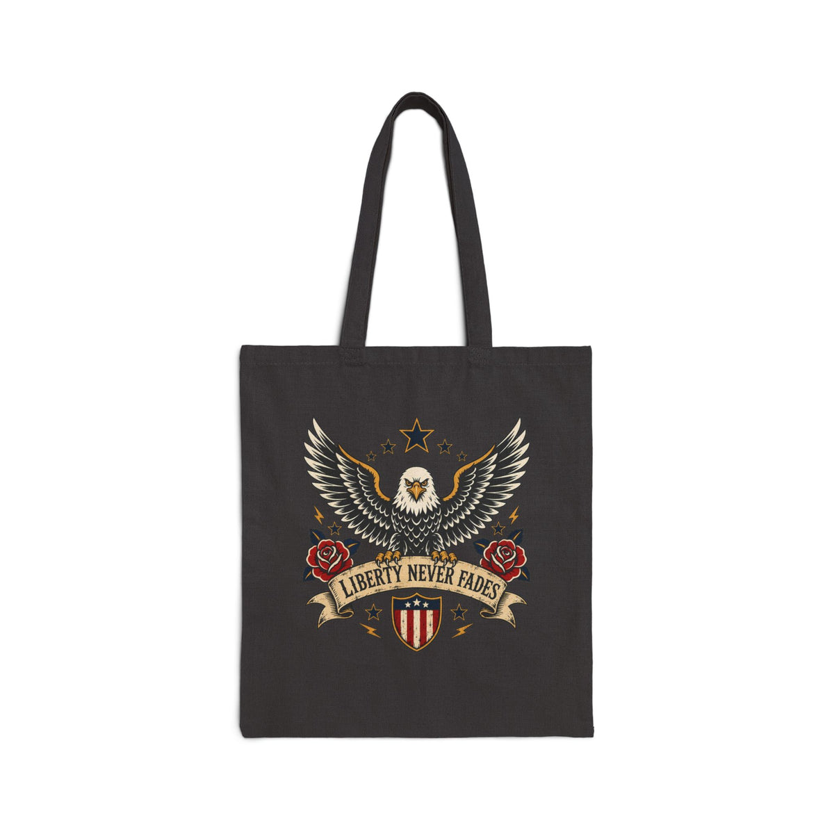 Liberty Never Fades Tote Bag — Patriotic Eagle Canvas Tote