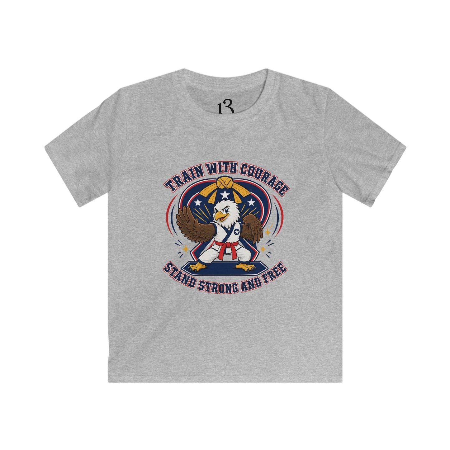 Kids Tee — "Train With Courage, Stand Strong And Free" Patriotic Martial Arts Penguin Design