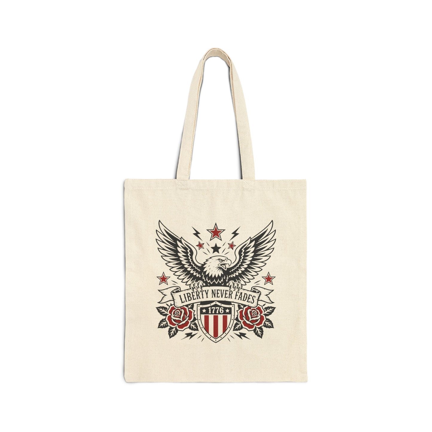 Liberty Never Fades Tote Bag — Patriotic Eagle Canvas Tote