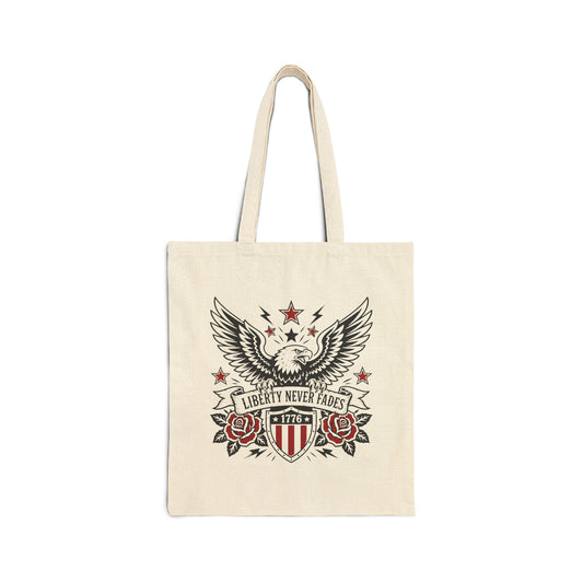 Liberty Never Fades Tote Bag — Patriotic Eagle Canvas Tote