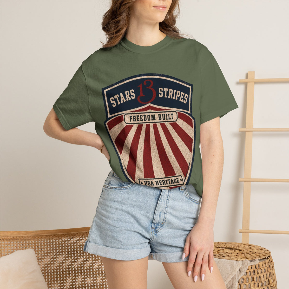 Stars13stripeS Shield T-Shirt — Freedom Built USA Heritage Tee