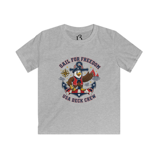 Kids Sail for Freedom USA Deck Crew T-shirt with captain eagle