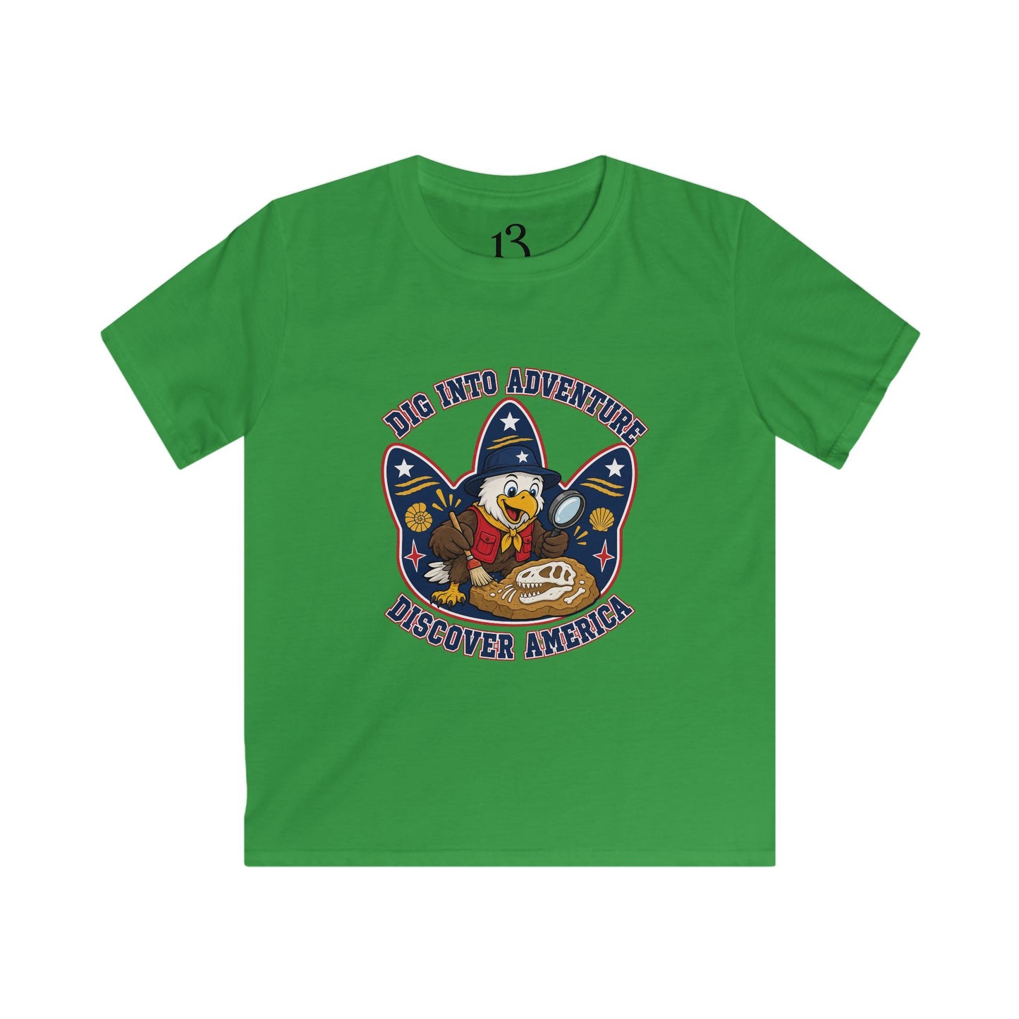Kids T-Shirt - "Dig Into Adventure: Discover America" Patriotic Eagle Tee