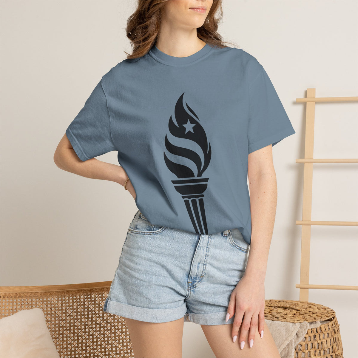 Liberty Torch T-Shirt — Patriotic Flame Tee with Star Emblem