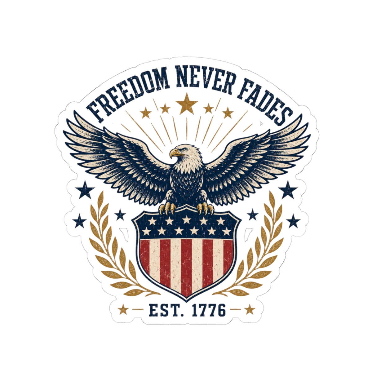 Patriotic Eagle Sticker — "Freedom Never Fades" Kiss-Cut Vinyl (Est. 1776)
