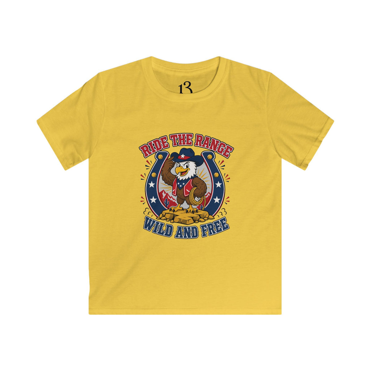 Kids T-Shirt - "Ride the Range Wild and Free" Cowboy Eagle Graphic