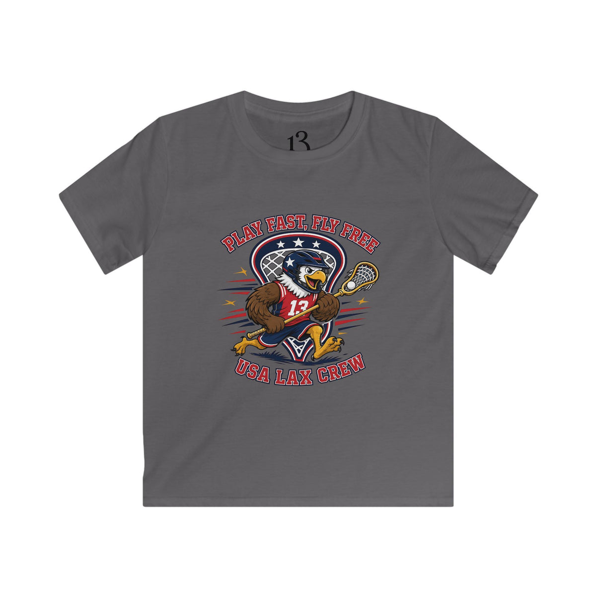 Kids Lacrosse Tee - 'Play Fast, Hit Hard' Eagle Lacrosse Graphic Shirt