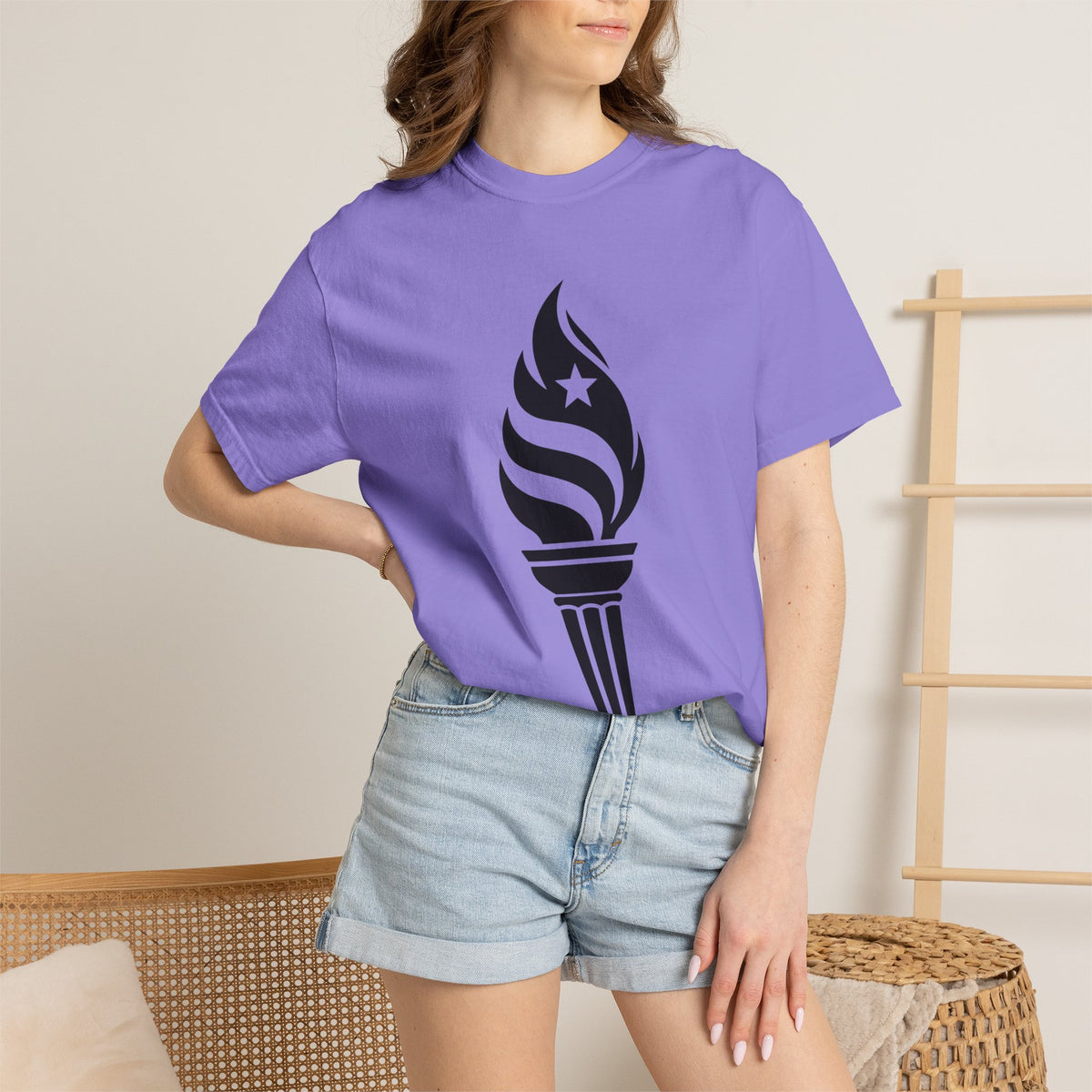 Liberty Torch T-Shirt — Patriotic Flame Tee with Star Emblem