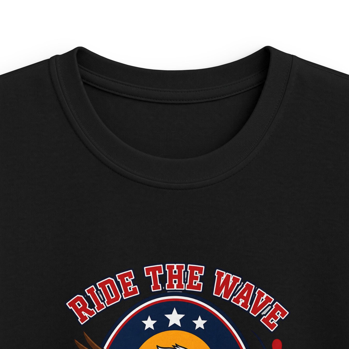 Kids T-Shirt — "Ride the Wave" Patriotic Eagle Surf Design