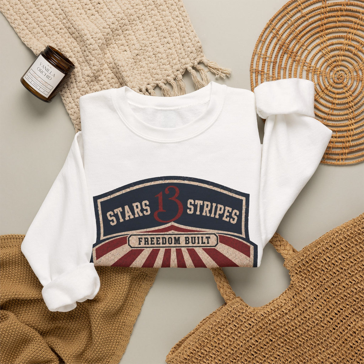 Crewneck Sweatshirt — Vintage 'Stars13stripeS' Patriot Shield