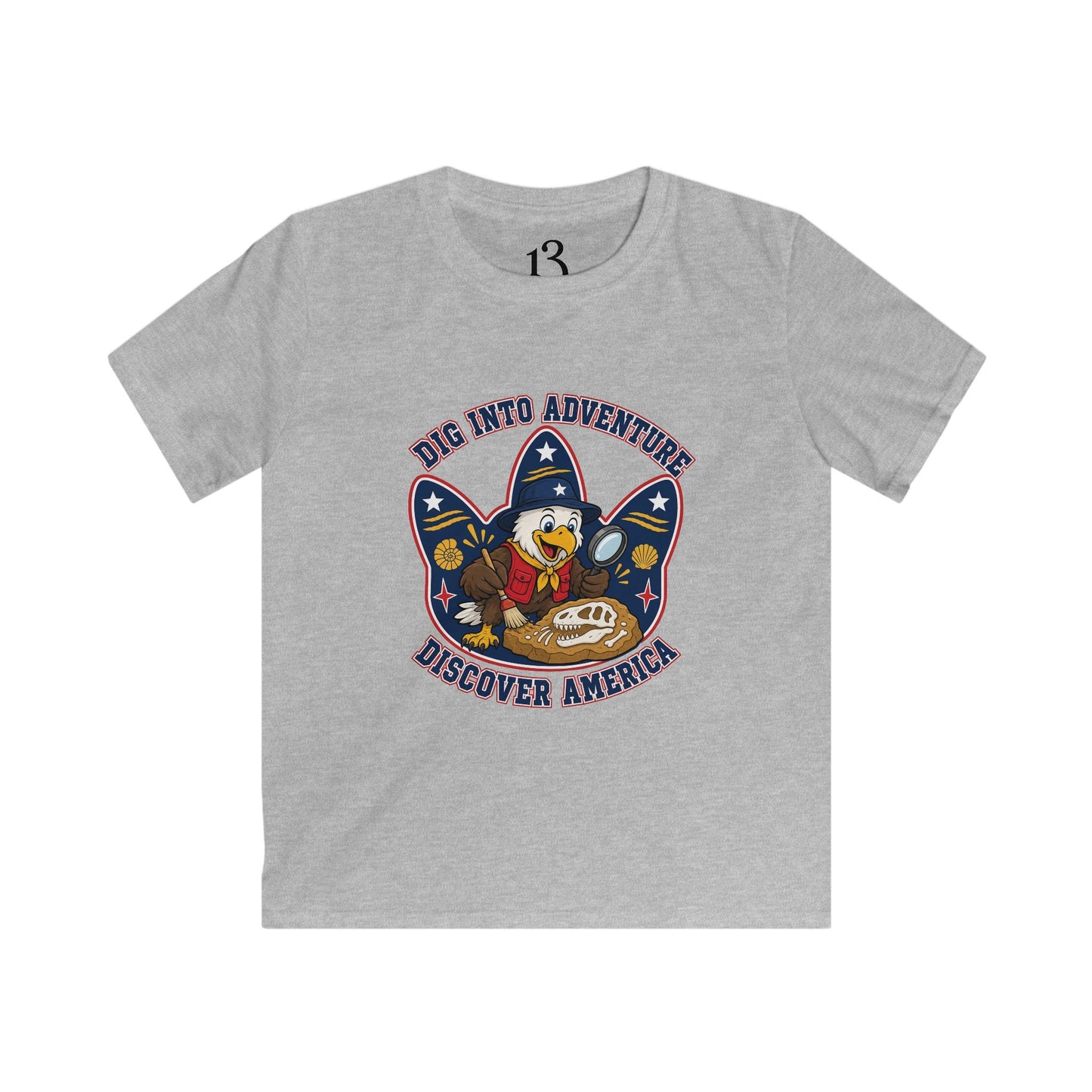 Kids T-Shirt - "Dig Into Adventure: Discover America" Patriotic Eagle Tee