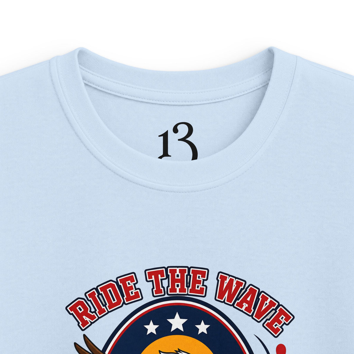 Kids T-Shirt — "Ride the Wave" Patriotic Eagle Surf Design