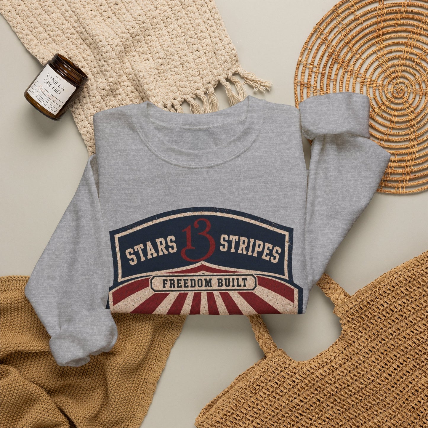 Crewneck Sweatshirt — Vintage 'Stars13stripeS' Patriot Shield