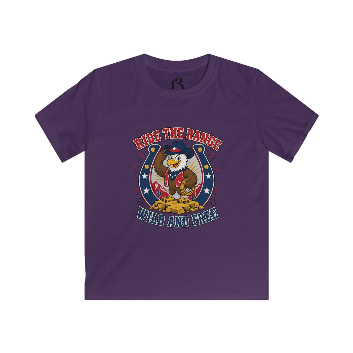Kids T-Shirt - "Ride the Range Wild and Free" Cowboy Eagle Graphic