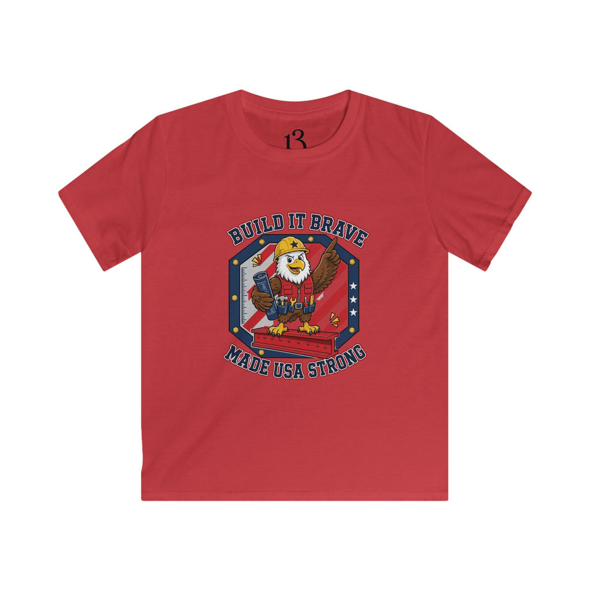 Kids Tee - 'Build It Brave, Make USA Strong' Patriotic Bald Eagle Design