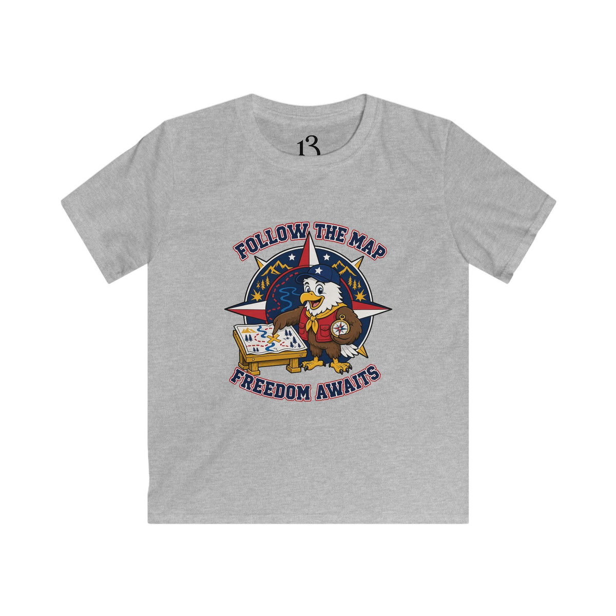 Kids Tee – "Follow the Map, Freedom Awaits" Eagle Adventure Graphic