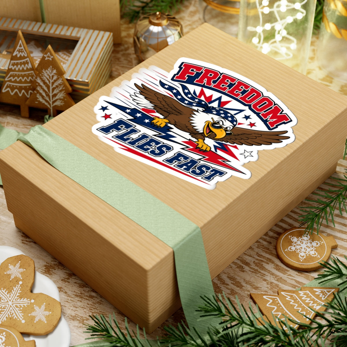 Freedom Flies Fast Eagle Sticker — Patriotic Kiss-Cut Decal