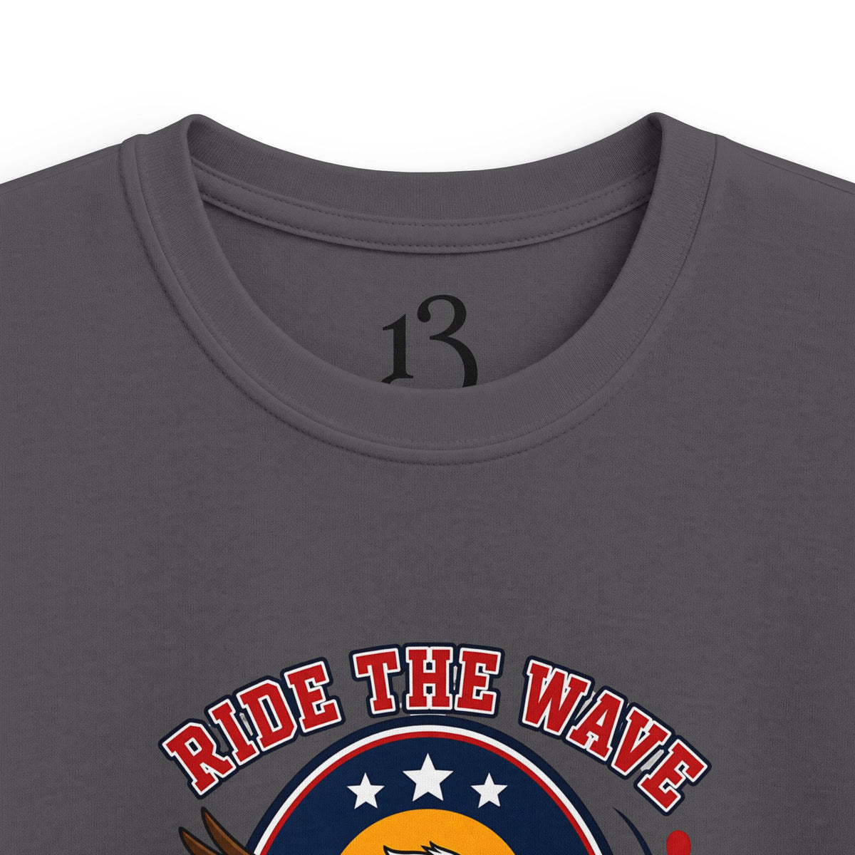 Kids T-Shirt — "Ride the Wave" Patriotic Eagle Surf Design
