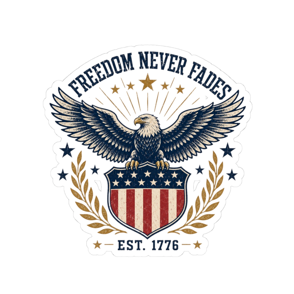 Patriotic Eagle Sticker — "Freedom Never Fades" Kiss-Cut Vinyl (Est. 1776)