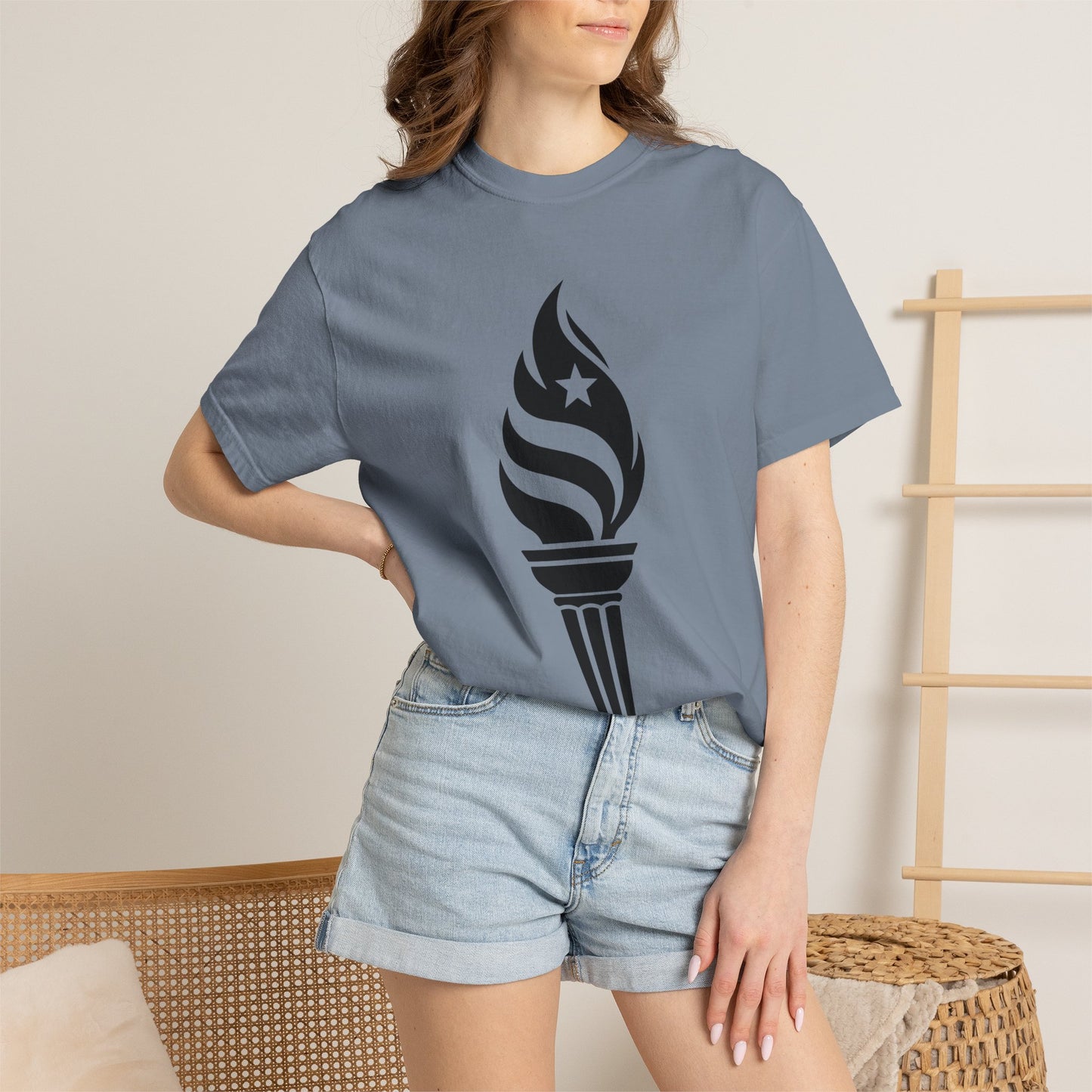 Liberty Torch T-Shirt — Patriotic Flame Tee with Star Emblem
