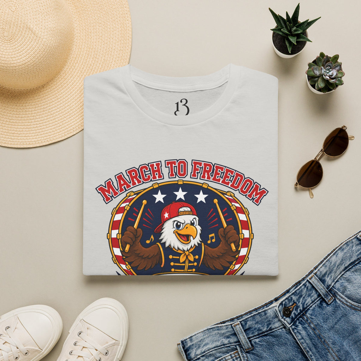 T-Shirt — "March to Freedom" Patriotic Eagle Drumline Tee