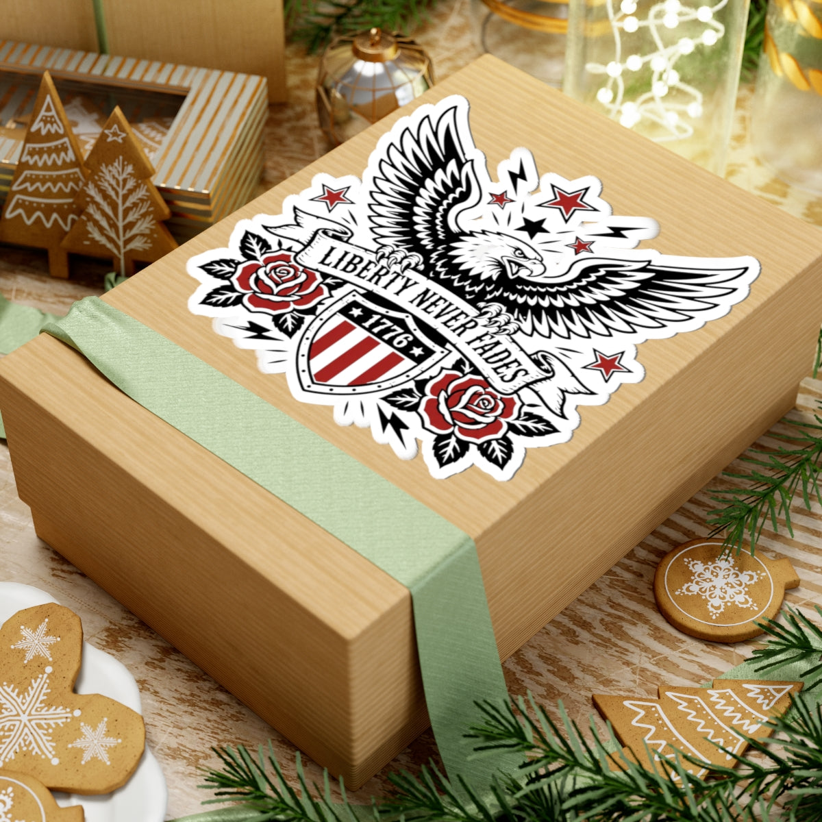 Liberty Never Fades Eagle Sticker — Patriotic 1776 Shield Kiss-Cut Sticker