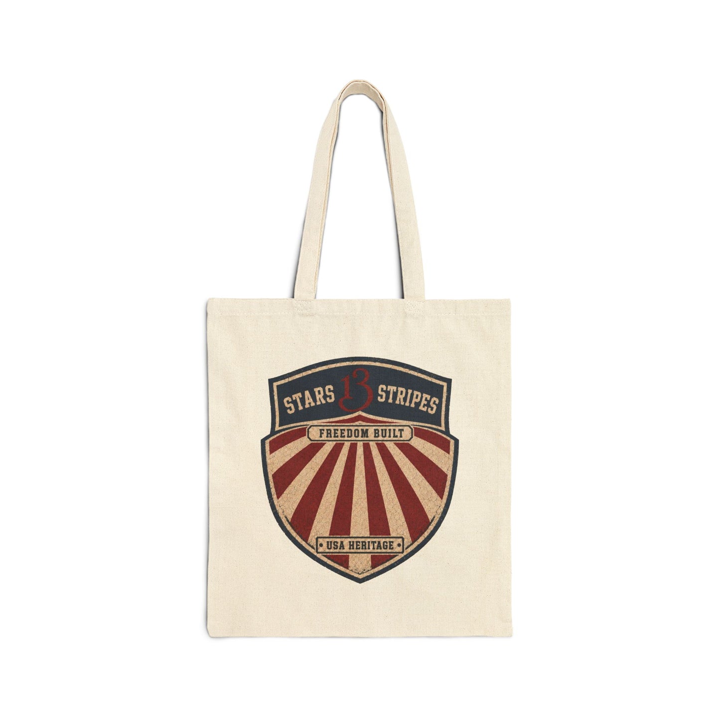 Retro American Shield Tote Bag — "Stars13stripeS" Cotton Canvas Tote