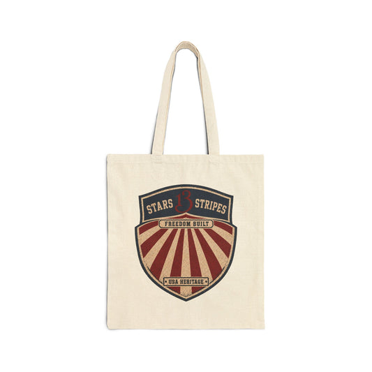 Retro American Shield Tote Bag — "Stars13stripeS" Cotton Canvas Tote