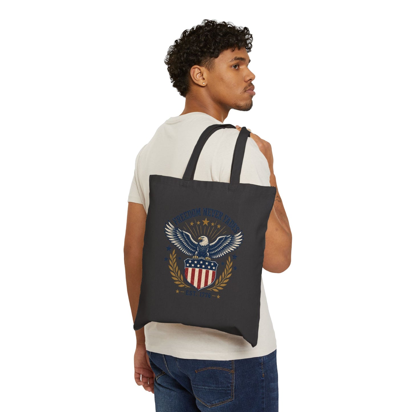 Freedom Never Fades Tote — Patriotic Eagle Canvas Tote Bag