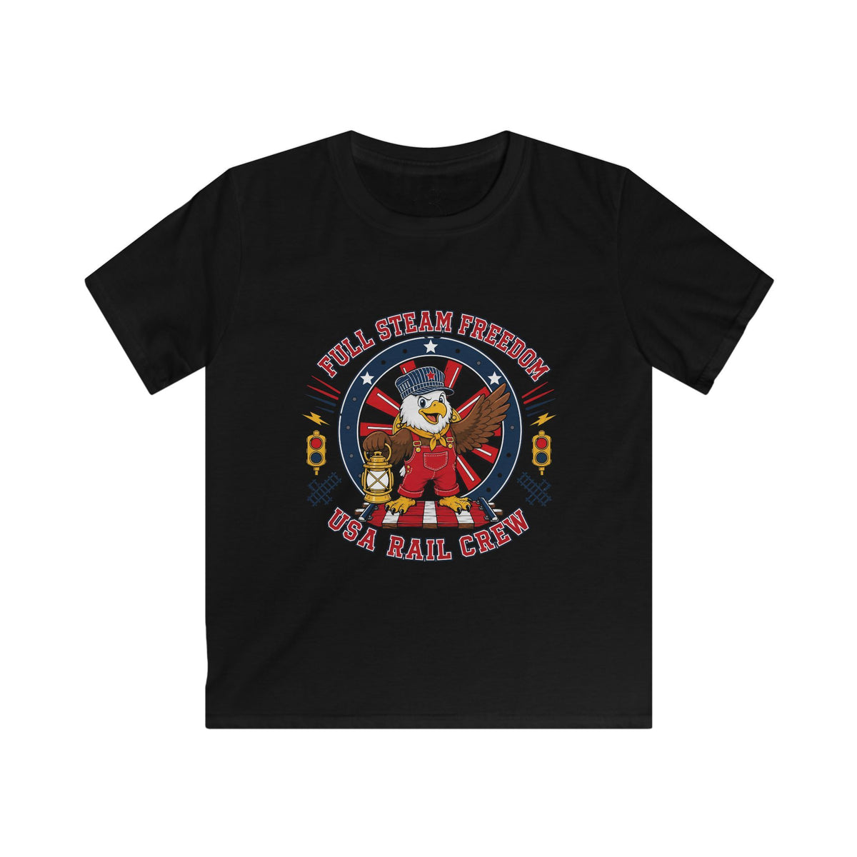 Kids Tee - Patriotic Eagle Engineer "Full Steam Freedom, USA Rail Crew" Railway Graphic