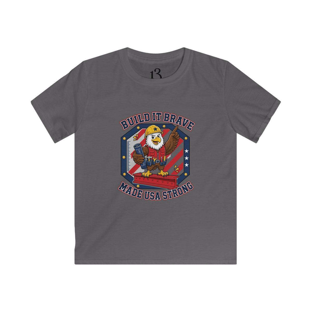 Kids Tee - 'Build It Brave, Make USA Strong' Patriotic Bald Eagle Design