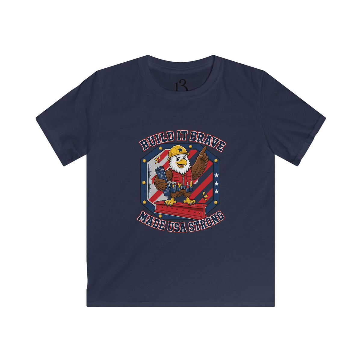 Kids Tee - 'Build It Brave, Make USA Strong' Patriotic Bald Eagle Design