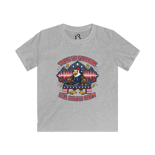 Kids Tee - "Turn Up Freedom" USA Sound Crew Patriotic Eagle Graphic