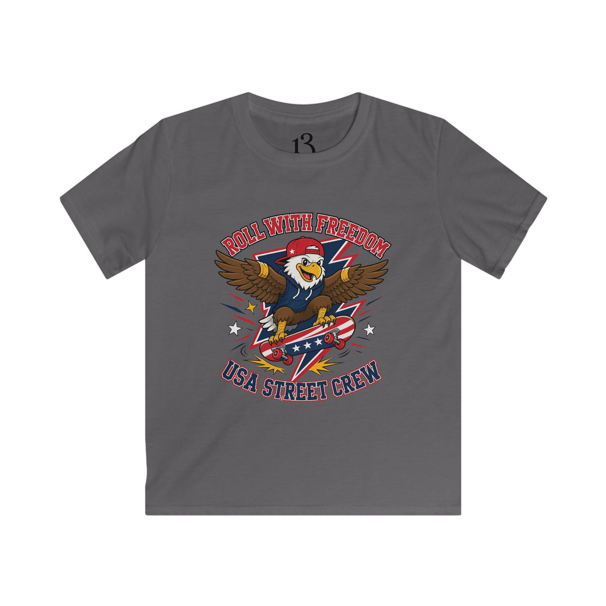Kids Tee — 'Skate With Freedom' Eagle USA Street Crew Patriotic Skateboard Shirt