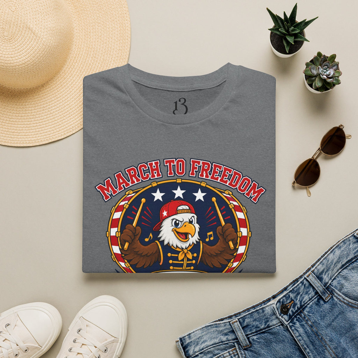 T-Shirt — "March to Freedom" Patriotic Eagle Drumline Tee