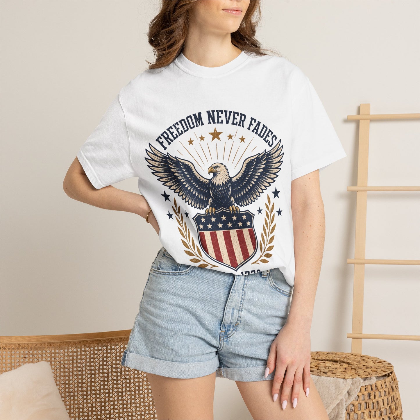 Patriotic Eagle T-Shirt — "Freedom Never Fades" (Est. 1776)