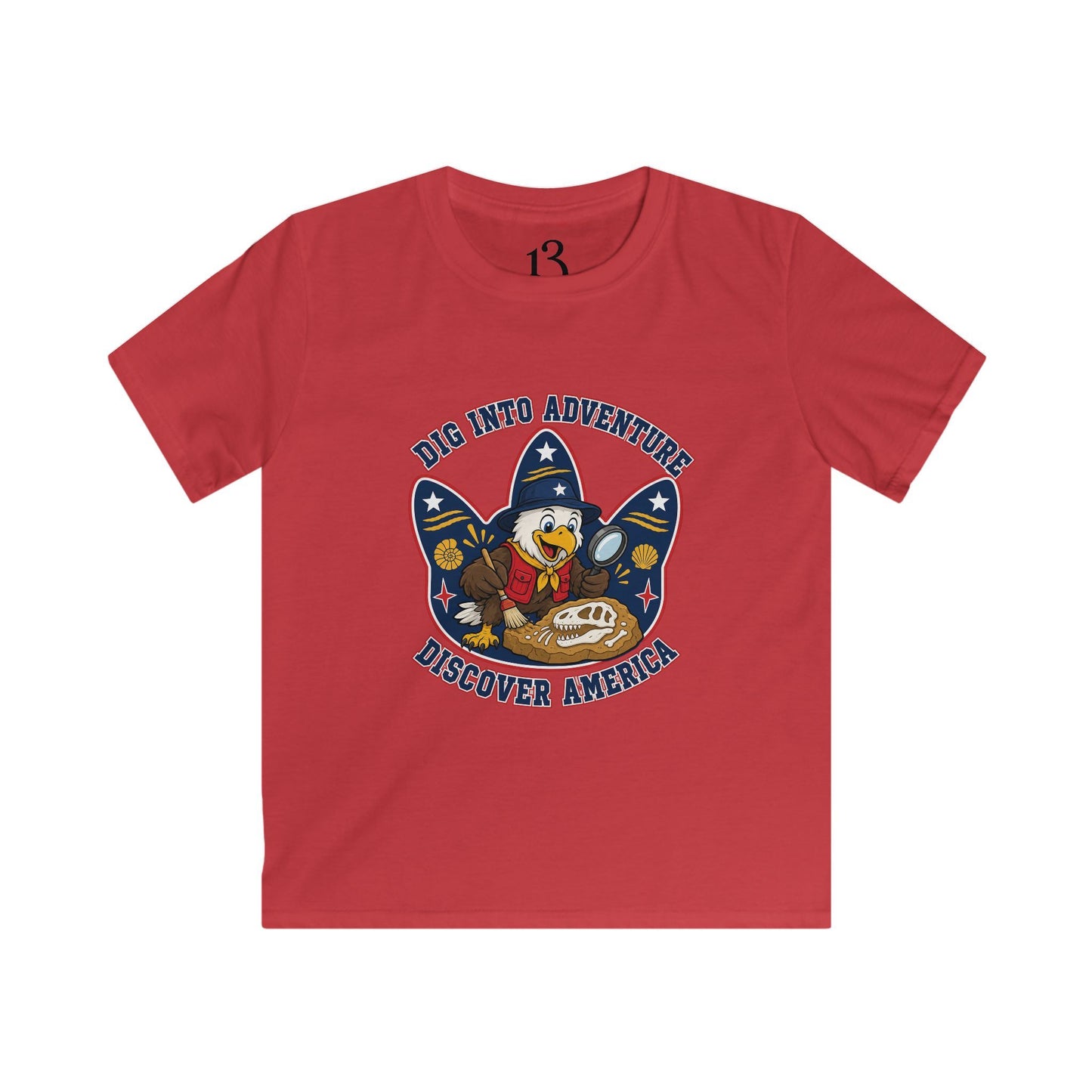 Kids T-Shirt - "Dig Into Adventure: Discover America" Patriotic Eagle Tee