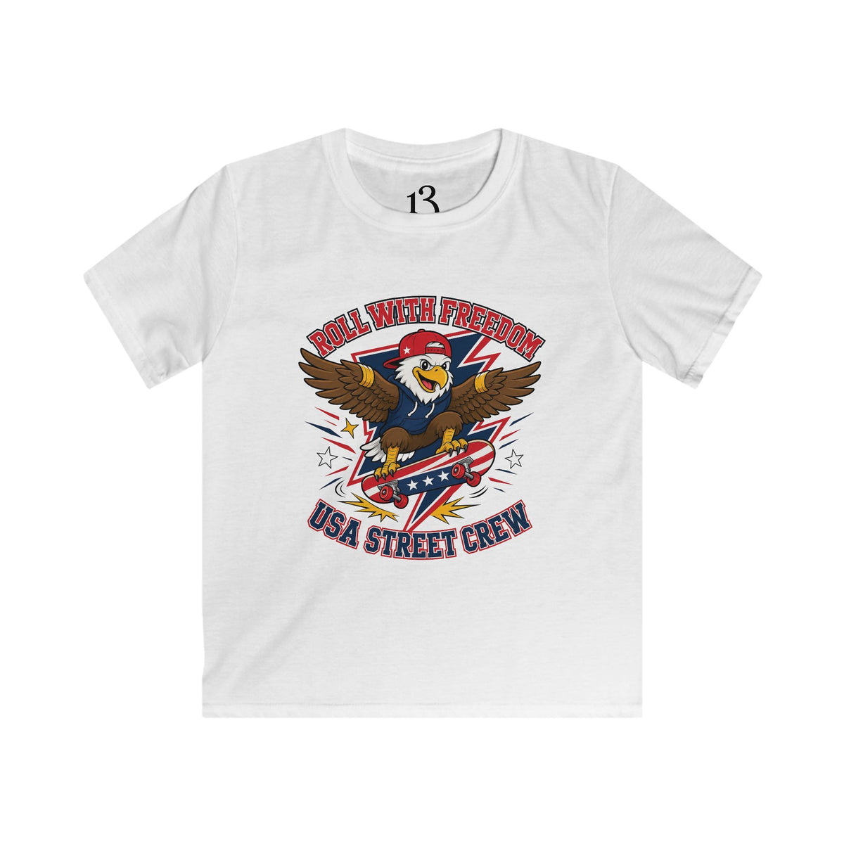 Kids Tee — 'Skate With Freedom' Eagle USA Street Crew Patriotic Skateboard Shirt