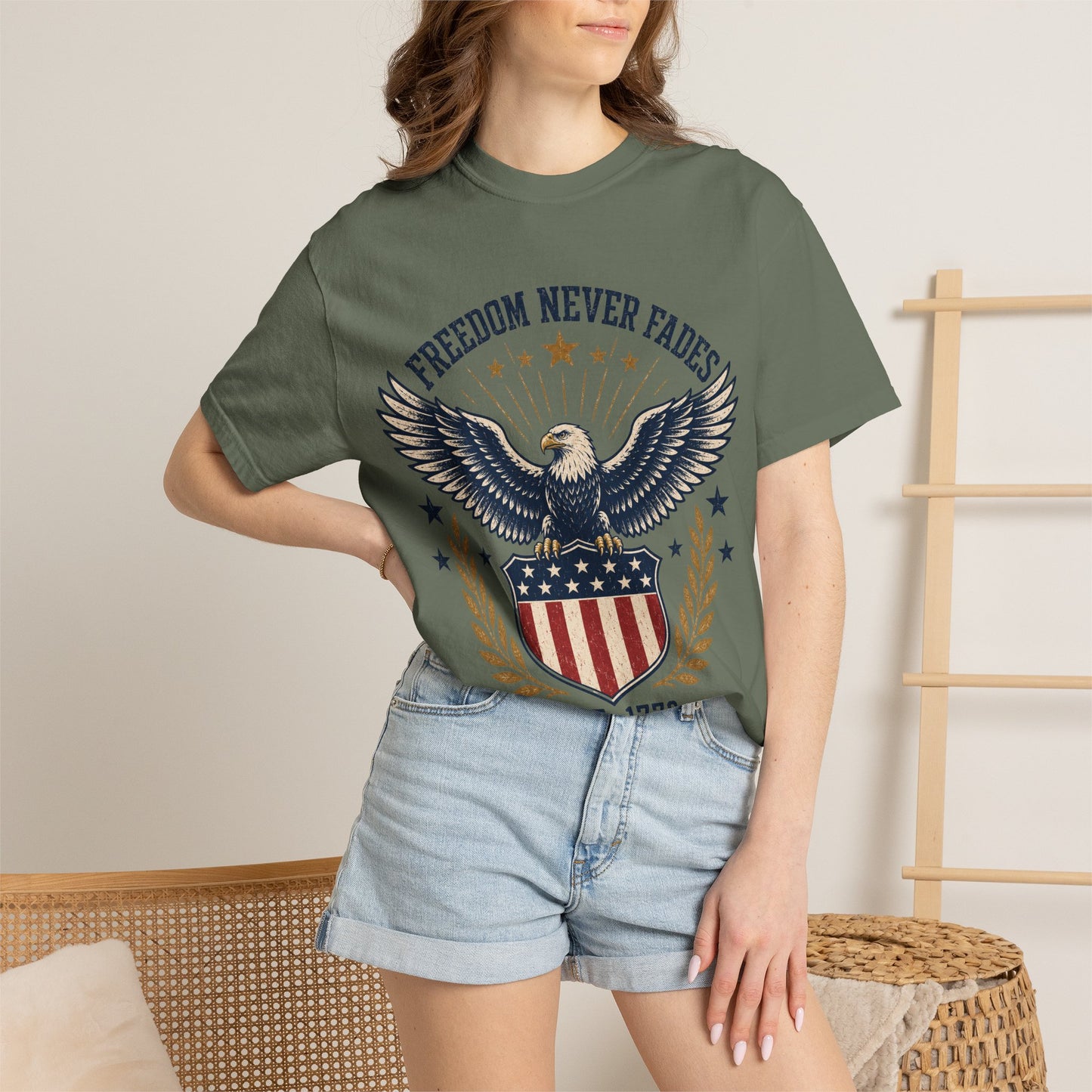 Patriotic Eagle T-Shirt — "Freedom Never Fades" (Est. 1776)