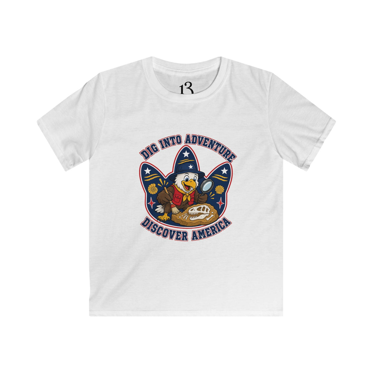 Kids T-Shirt - "Dig Into Adventure: Discover America" Patriotic Eagle Tee