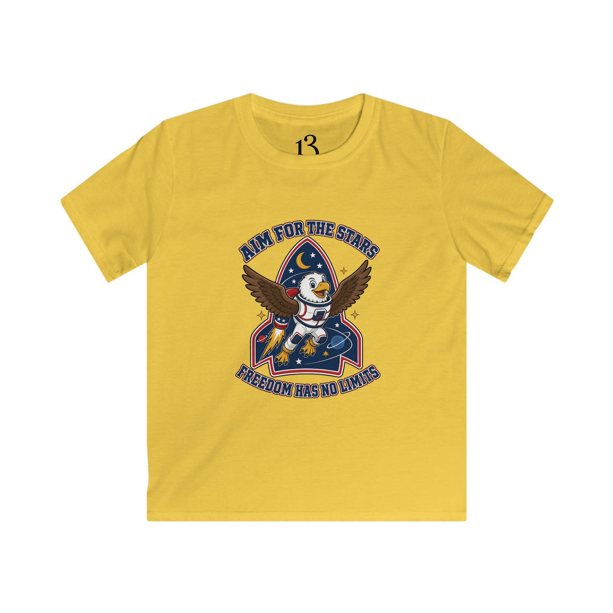 Kids Tee — 'Aim for the Stars' Rocket Eagle Graphic Shirt
