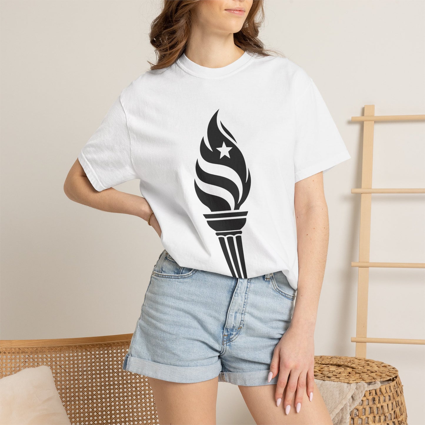 Liberty Torch T-Shirt — Patriotic Flame Tee with Star Emblem