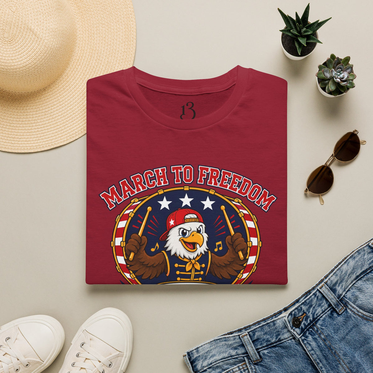 T-Shirt — "March to Freedom" Patriotic Eagle Drumline Tee