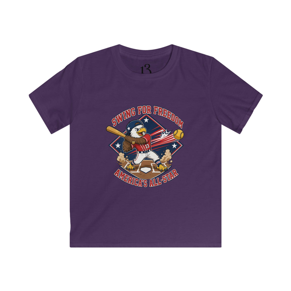 Kids Tee - "Swinging for Freedom" Patriotic Baseball Eagle Design