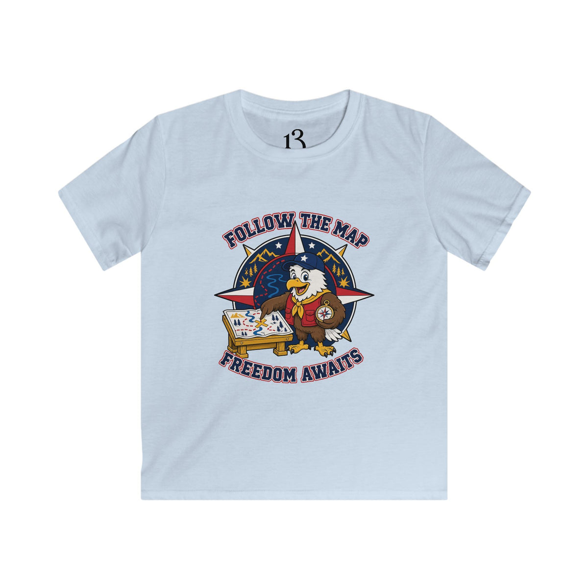 Kids Tee – "Follow the Map, Freedom Awaits" Eagle Adventure Graphic