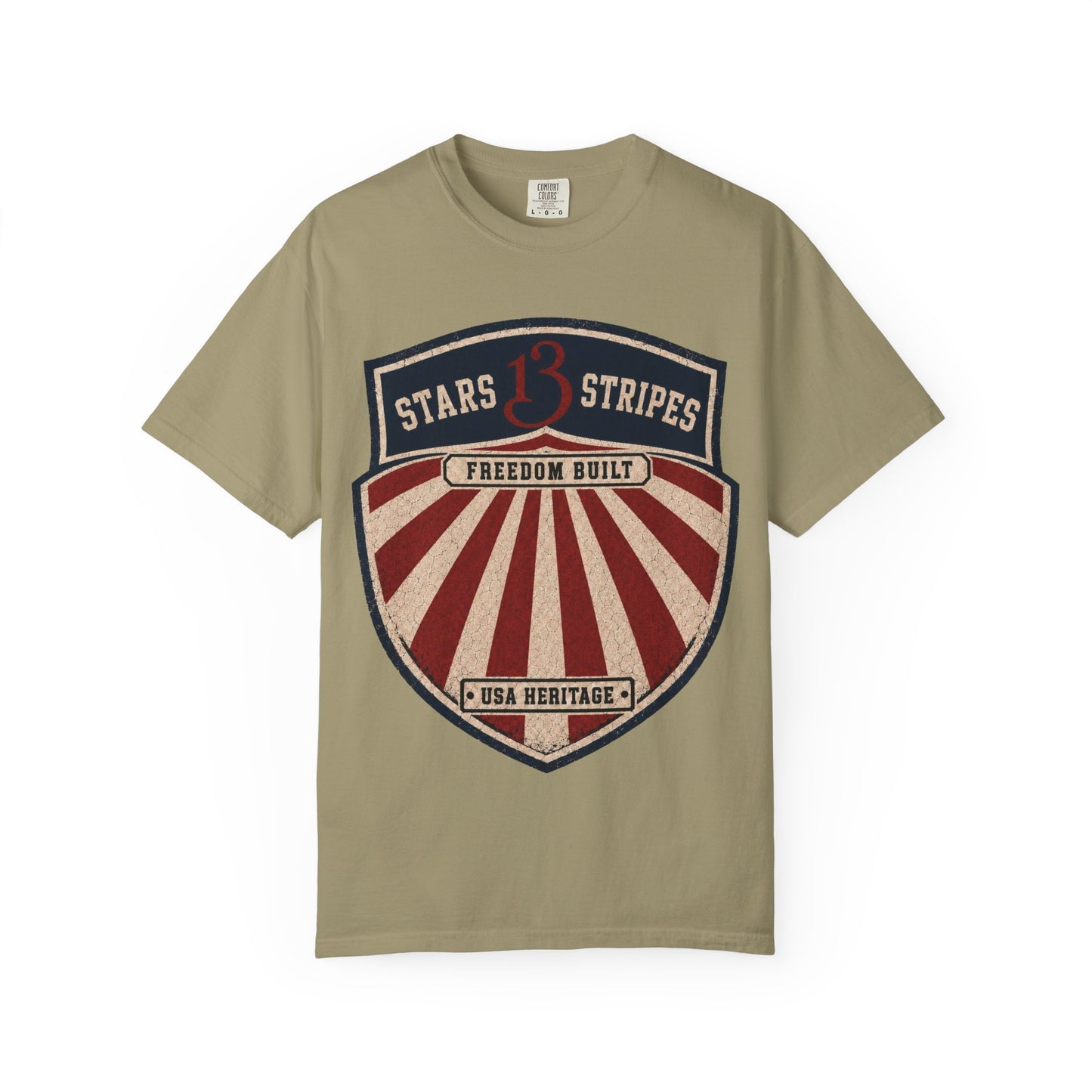 Stars13stripeS Shield T-Shirt — Freedom Built USA Heritage Tee